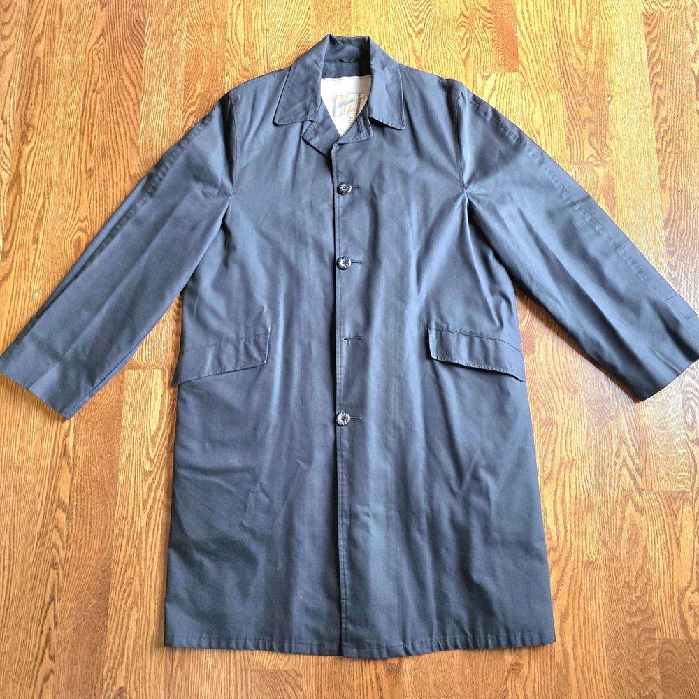 Vtg Campus‎ All Weather Coat Black Water Repellent 42 Long Mens Full Zip Lined